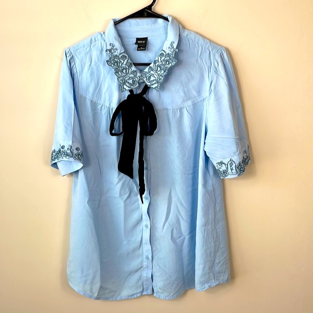 Disney Beauty and the Beast collared rose teacup shirt women size XL
